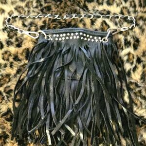 Black Mini Fringe Bag with Chain Strap